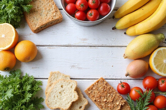 Una mesa con varios alimentos saludables y específicos para diferentes condiciones dietéticas, como opciones sin gluten o para diabéticos.